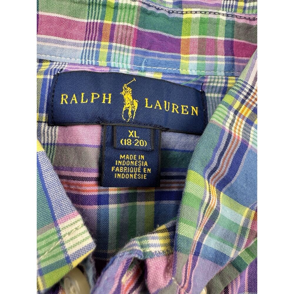 Polo Ralph Lauren Short Sleeve Plaid Button Down Multicolor Size Youth 18-20